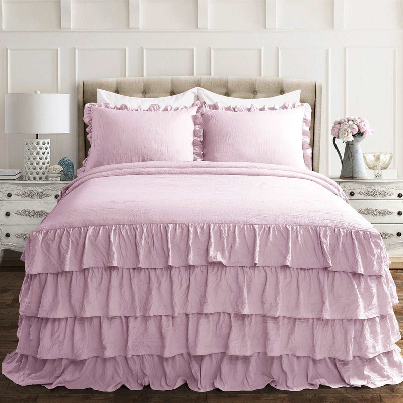 Allison Ruffle Skirt Bedspread Purple 3Pc Set Queen