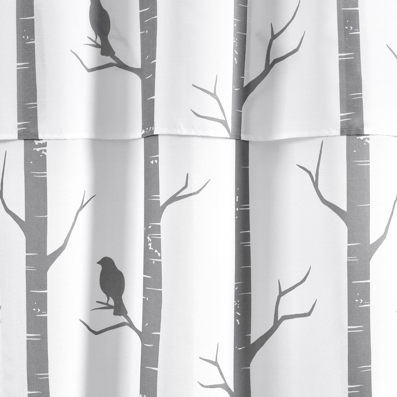 Bird On The Tree Double Swag ShowerCurtain Gray with PevaLining&Rings 16Pcs CompleteSet 72X72