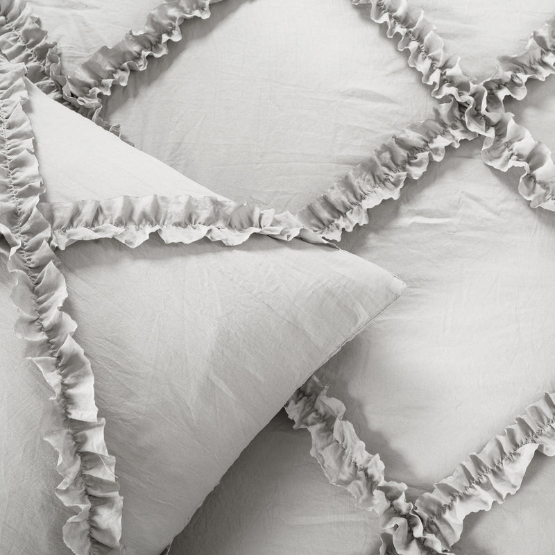 Ruffle Diamond Comforter Set Light Gray 3Pc Set King