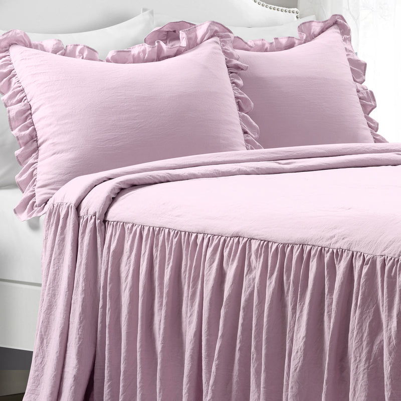 Ruffle Skirt Bedspread Purple 3Pc Set Full