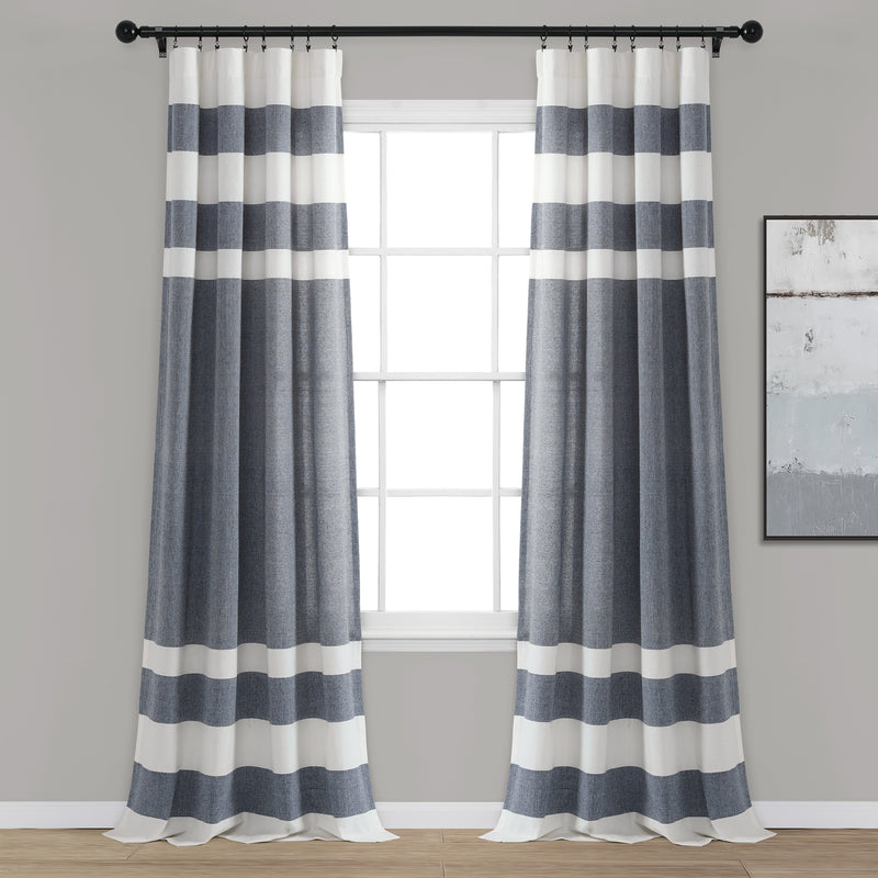 Cape Cod Stripe Yarn Dyed Cotton Window Curtain Panels Navy 40X84 Set
