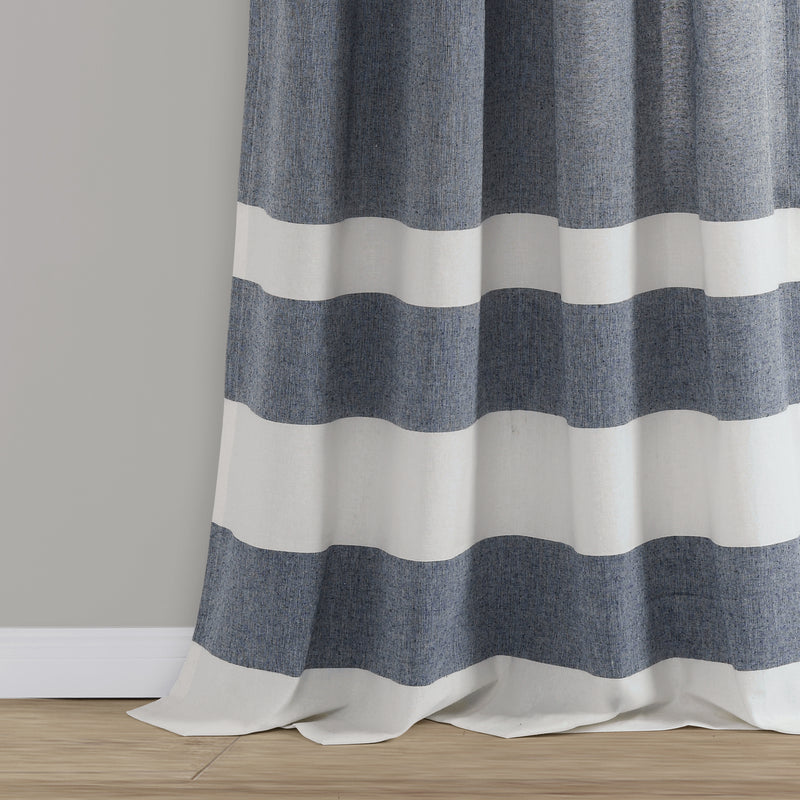 Cape Cod Stripe Yarn Dyed Cotton Window Curtain Panels Navy 40X95 Set