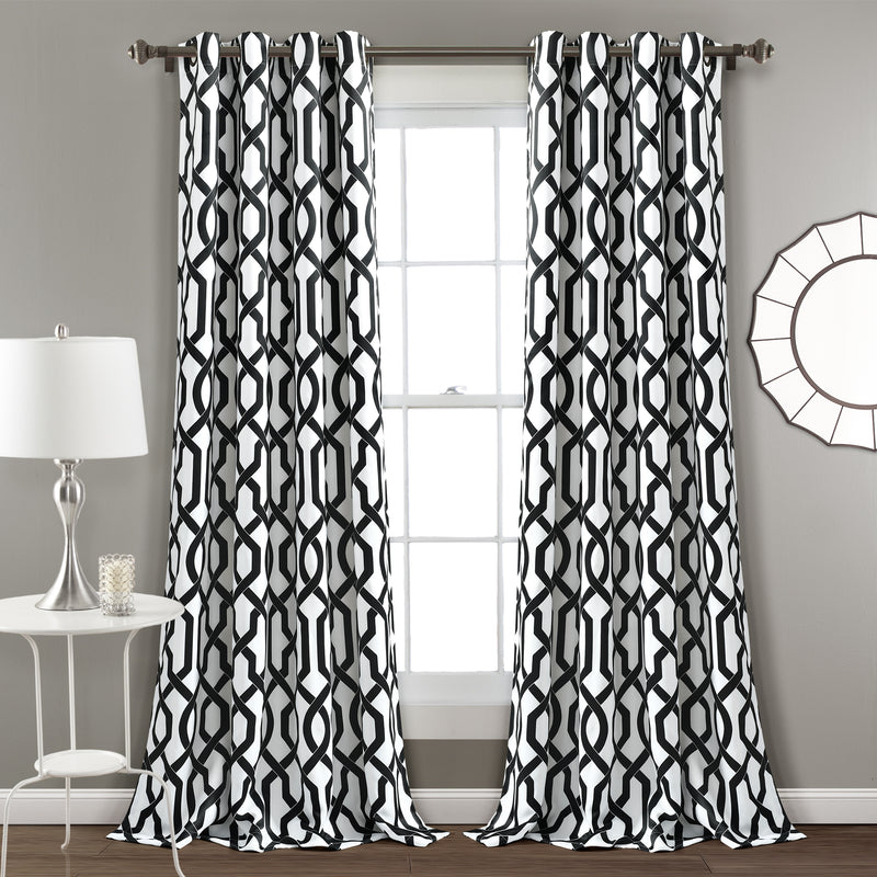 Edward Trellis Room Darkening Window Curtain Panels White/Black 52X95 Set