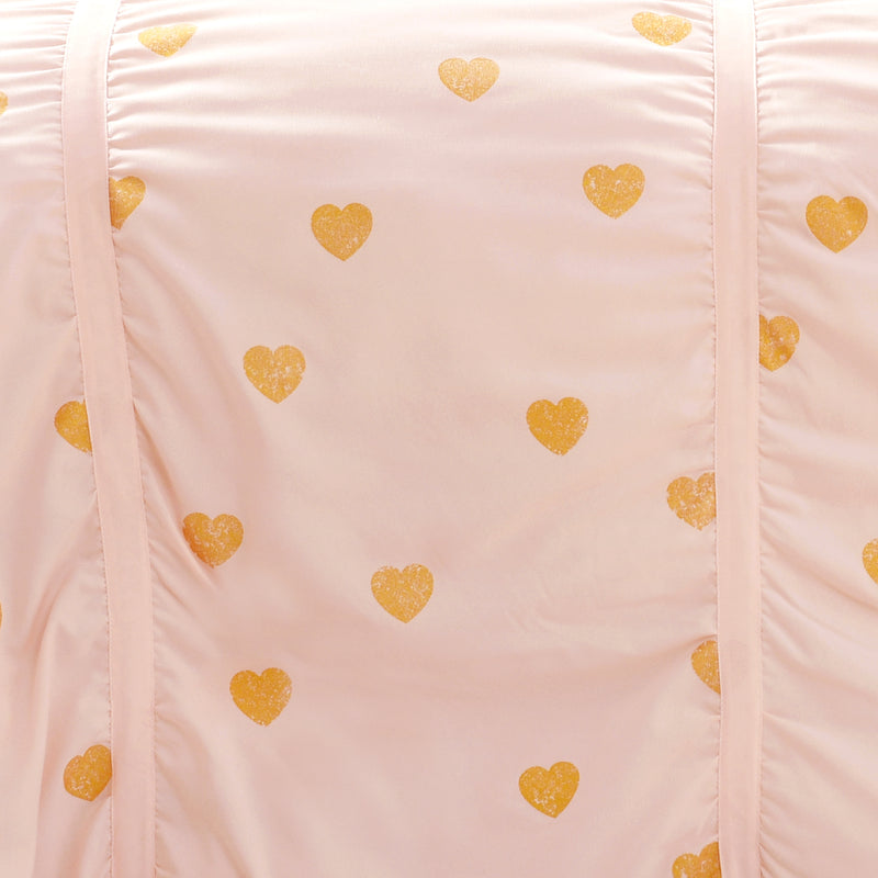 Distressed Metallic Heart Print Comforter Blush/Gold 3Pcs Set Full/Queen