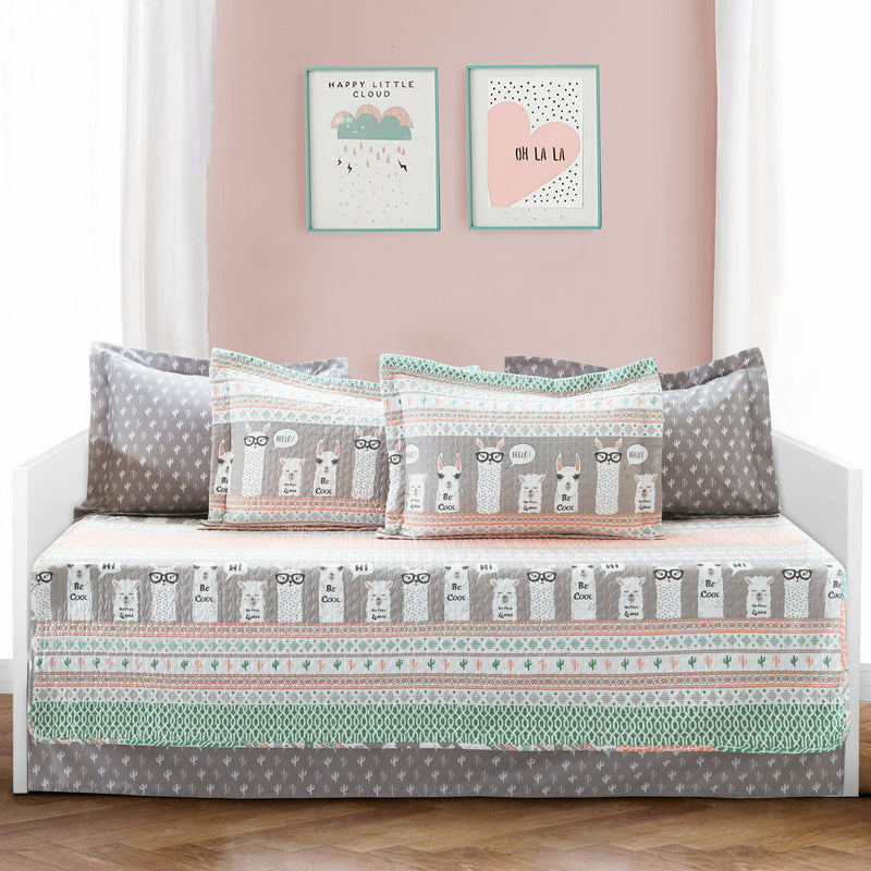 Llama Stripe Daybed Pink/Turquoise 6PC Set 39x75