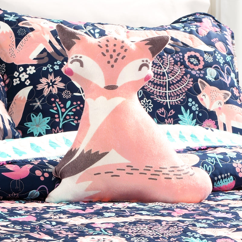 Pixie Fox Quilt Navy/Pink 4Pc Set Full/Queen