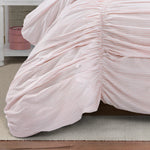 Ruching Ticking Stripe Comforter Blush 3Pcs Set Full/Queen