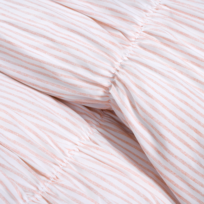 Ruching Ticking Stripe Comforter Blush 3Pcs Set Full/Queen