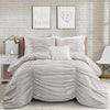 Ruching Ticking Stripe Comforter Gray 3Pcs Set Full/Queen