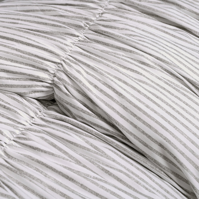 Ruching Ticking Stripe Comforter Gray 3Pcs Set King