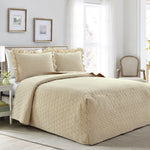 French Country Geo Ruffle Skirt Bedspread Neutral 3Pc Set Queen