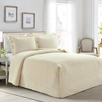 French Country Geo Ruffle Skirt Bedspread Ivory 3Pc Set Queen