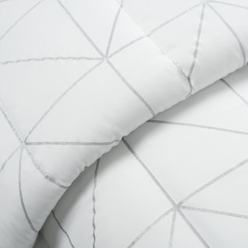 Trio Geo Metallic Print Comforter White/Silver 5Pc Set Full/Queen