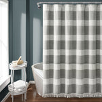 Tucker Stripe Yarn Dyed Cotton Knotted Tassel Shower Curtain Gray Single 72X72