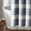 Tucker Stripe Yarn Dyed Cotton Knotted Tassel Shower Curtain Navy Single 72X72