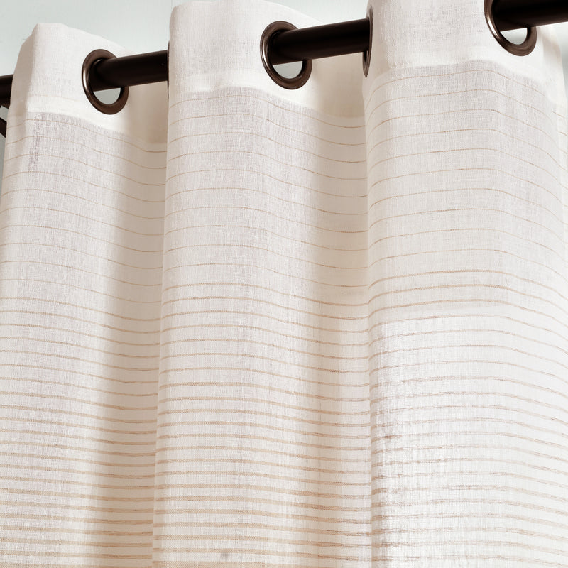 Ombre Stripe Grommet Sheer Window Curtain Panels Beige 38X84 Set
