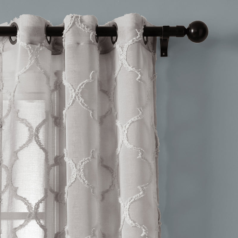 Avon Trellis Grommet Sheer Window Curtain Panels Gray 38X84 Set