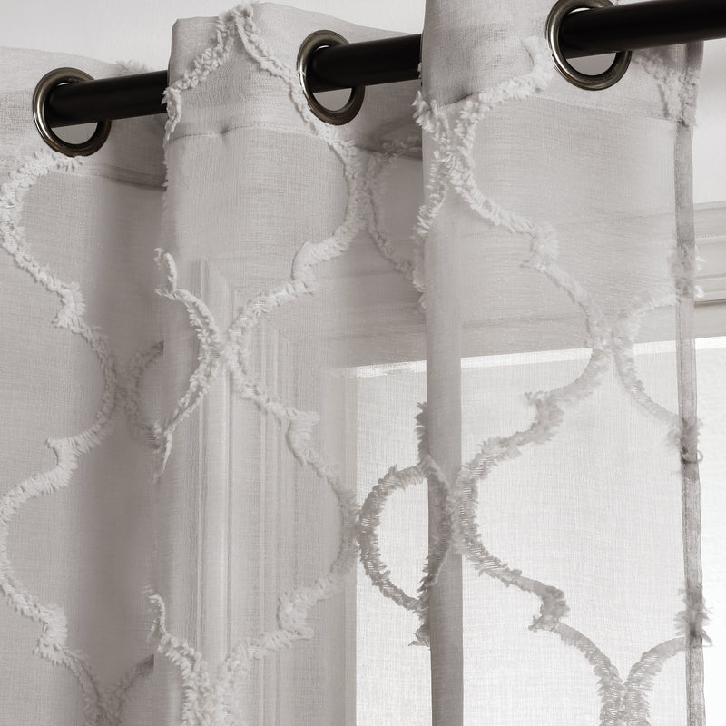 Avon Trellis Grommet Sheer Window Curtain Panels Gray 38X84 Set