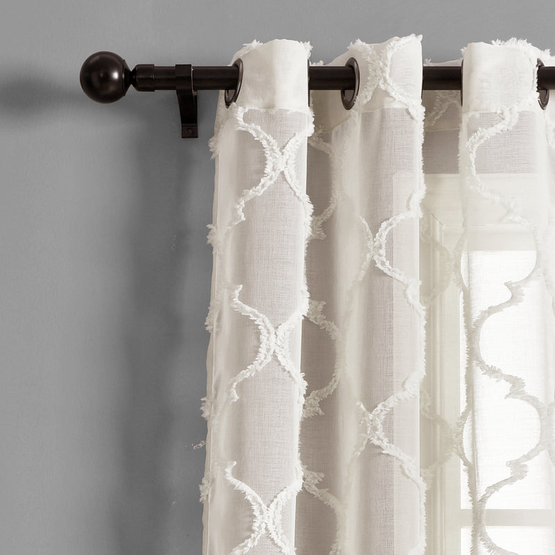 Avon Trellis Grommet Sheer Window Curtain Panels Beige 38X84 Set