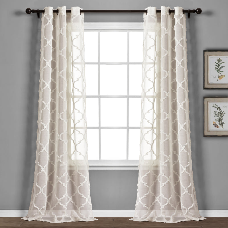 Avon Trellis Grommet Sheer Window Curtain Panels Beige 38X84 Set