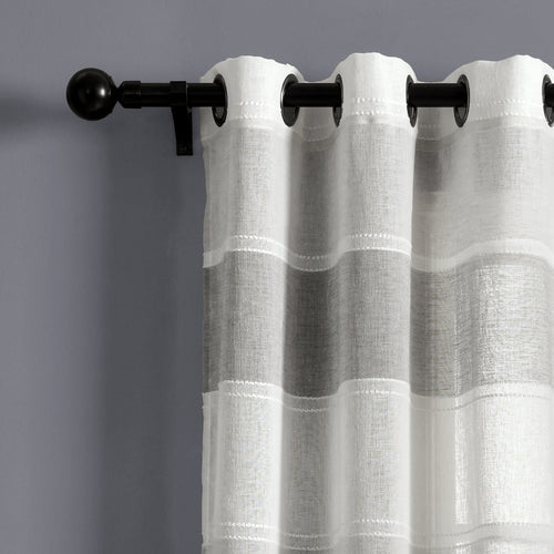 Textured Stripe Grommet Sheer Window Curtain Panels Gray 38X84 Set
