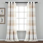 Textured Stripe Grommet Sheer Window Curtain Panels Beige 38X84 Set