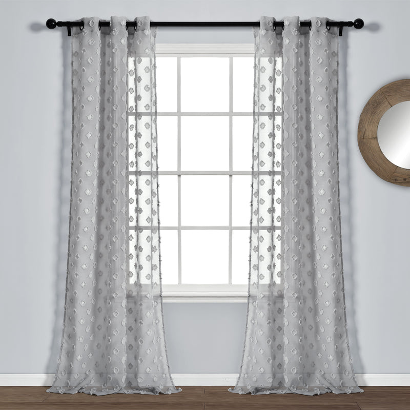 Textured Dot Grommet Sheer Window Curtain Panels Gray 38X84 Set