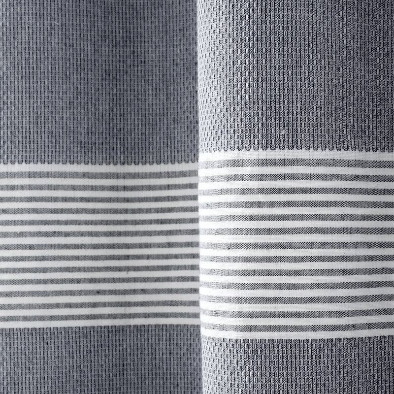 Tucker Stripe Yarn Dyed Cotton Knotted Tassel Window Curtain Panels Navy 40X84 Set