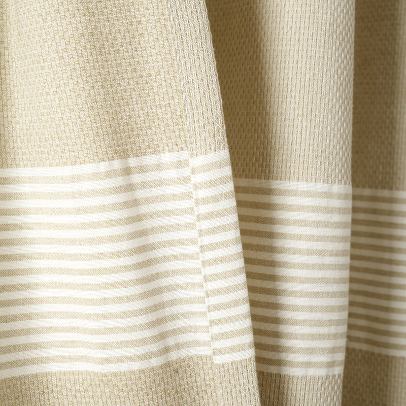Tucker Stripe Yarn Dyed Cotton Knotted Tassel Window Curtain Panels Taupe 40X95 Set
