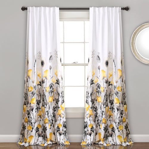 Zuri Flora Room Darkening Window Curtain Panels Yellow/Gray 52X95 Set