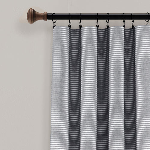 Farmhouse Button Stripe Yarn Dyed Woven Cotton Window Curtain Panels Gray 40X95 Set