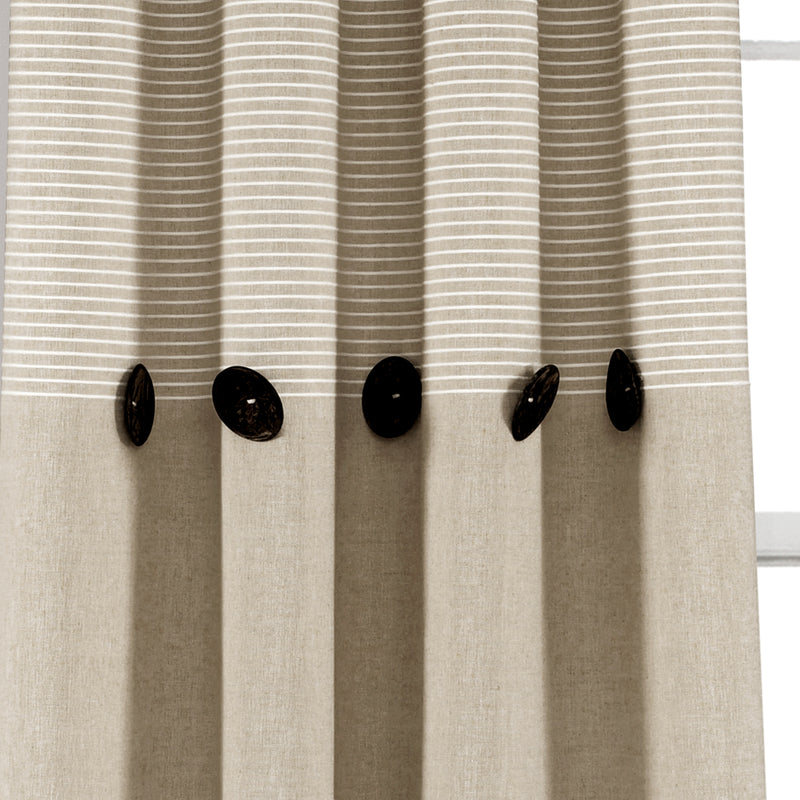Farmhouse Button Stripe Yarn Dyed Woven Cotton Window Curtain Panels Linen 40X84 Set