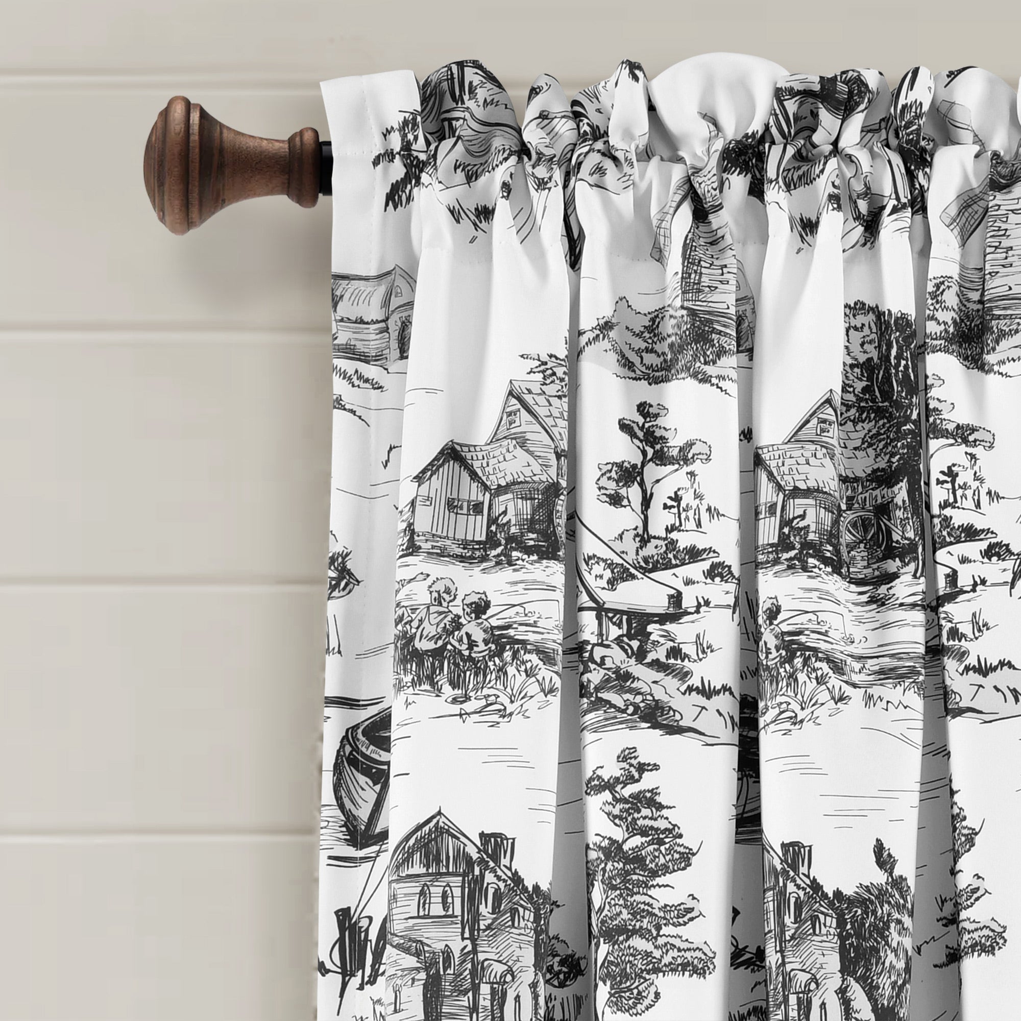 French Country Toile Room Darkening Window Curtain Panels White Charco Rustic Tuesday