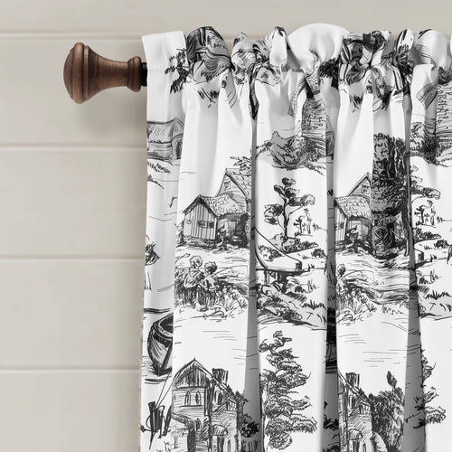 French Country Toile Room Darkening Window Curtain Panels White/Charcoal 52X95+2 Set