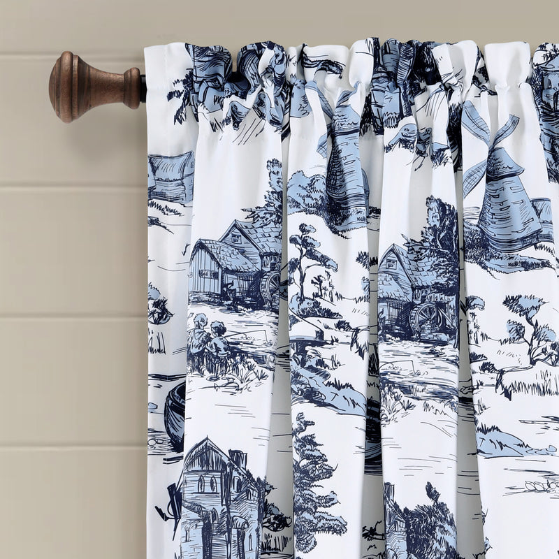 French Country Toile Room Darkening Window Curtain Panels White/Blue 52X84+2 Set