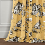 French Country Toile Room Darkening Window Curtain Panels Yellow/Gray 52X95+2 Set