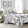 French Country Toile Cotton Reversible Quilt White/Charcoal 3Pc Set King
