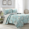 French Country Toile Cotton Reversible Quilt Blue/White 3Pc Set Full/Queen
