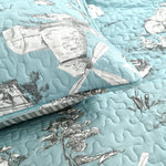 French Country Toile Cotton Reversible Quilt Blue/White 3Pc Set King