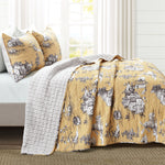 French Country Toile Cotton Reversible Quilt Yellow/Gray 3Pc Set Full/Queen