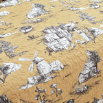 French Country Toile Cotton Reversible Quilt Yellow/GRAY 3Pc Set King