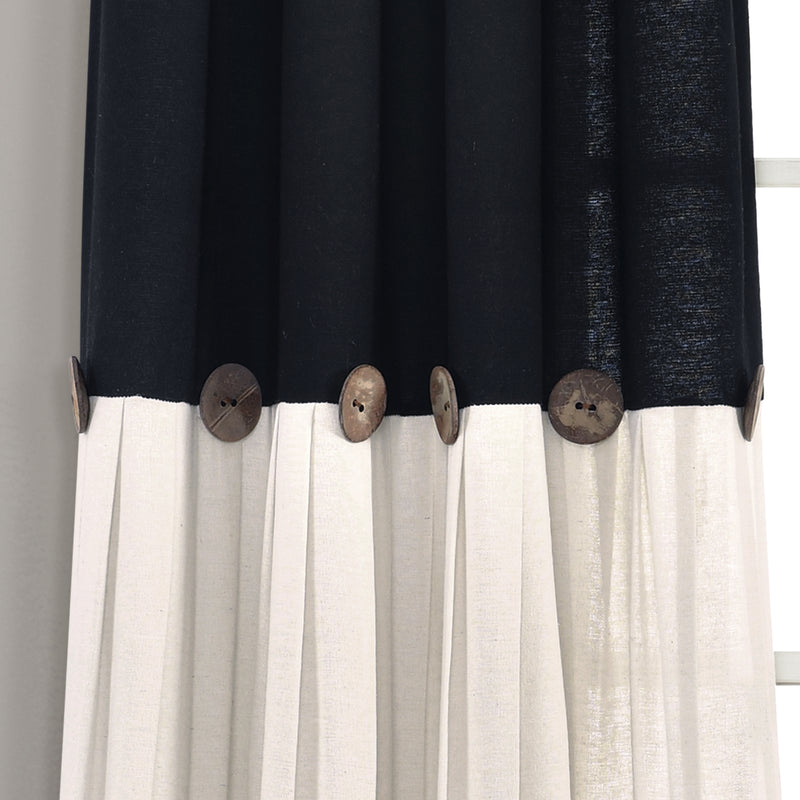 Linen Button Window Curtain Panels Single Black/white 40X84
