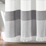 Stripe Yarn Dyed Tassel Fringe Woven Cotton Shower Curtain Gray Single 72X72