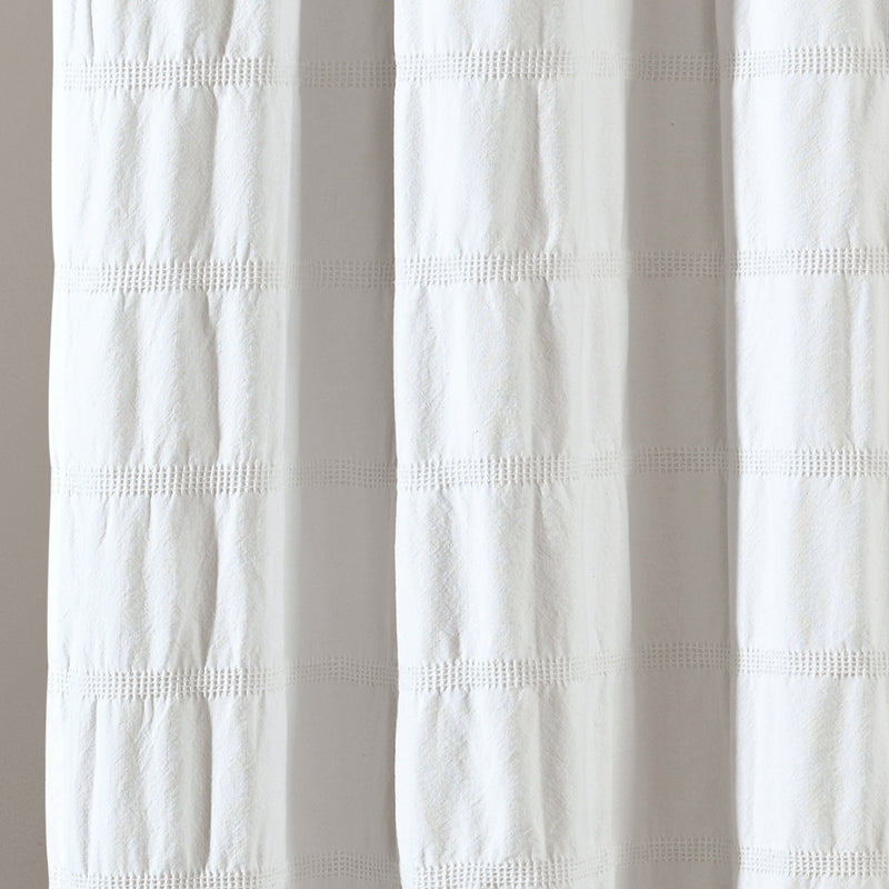 Waffle Stripe Woven Cotton Shower Curtain White Single 72X72