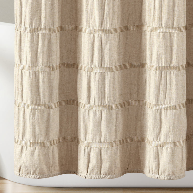 Waffle Stripe Woven Cotton Shower Curtain Taupe Single 72X72