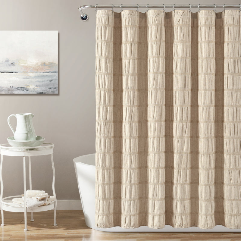 Waffle Stripe Woven Cotton Shower Curtain Taupe Single 72X72