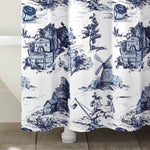 French Country Toile Shower Curtain White/Blue Single 72X72