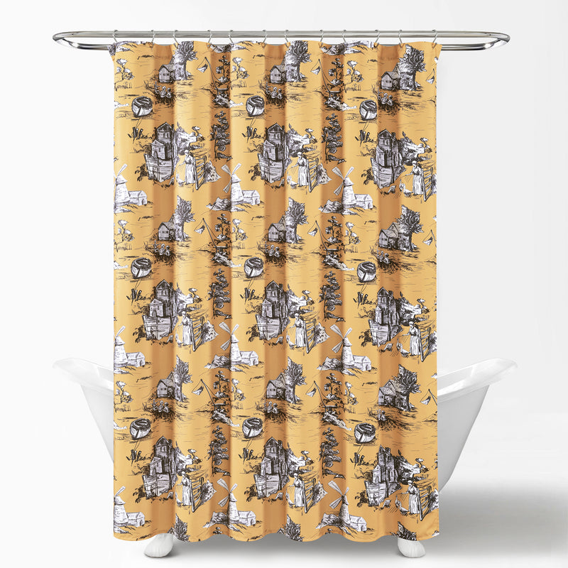French Country Toile Shower Curtain Yellow/Gray Single 72X72