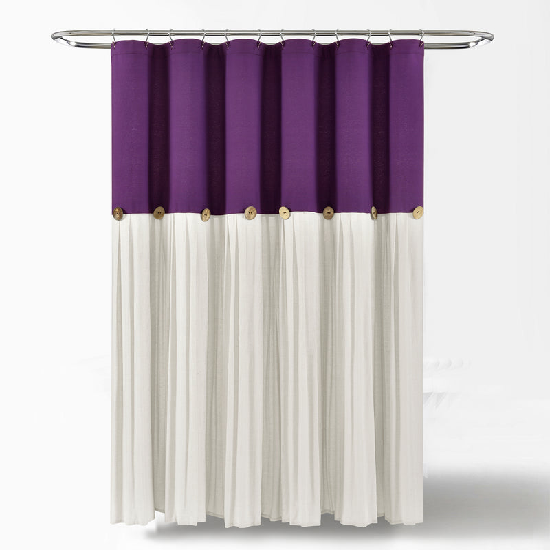 Linen Button Shower Curtain Purple/White Single 72X72