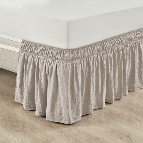 Ruched Ruffle Elastic Easy Wrap Around Bedskirt Neutral Single Twin/Twin-XL/Full